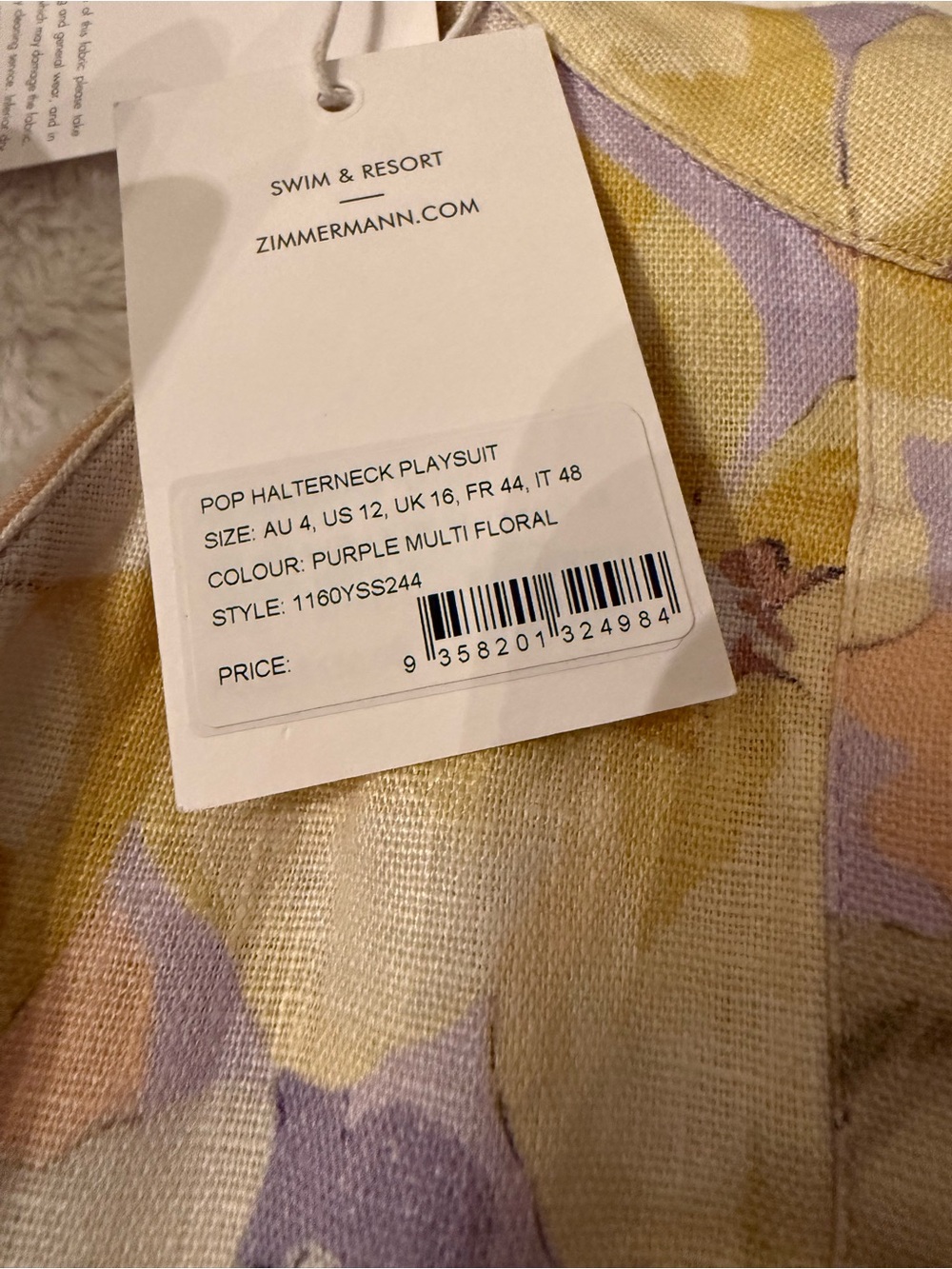 Zimmermann Floral Halter Romper with Woven Belt - Yellow Lavender - Picture 7 of 10